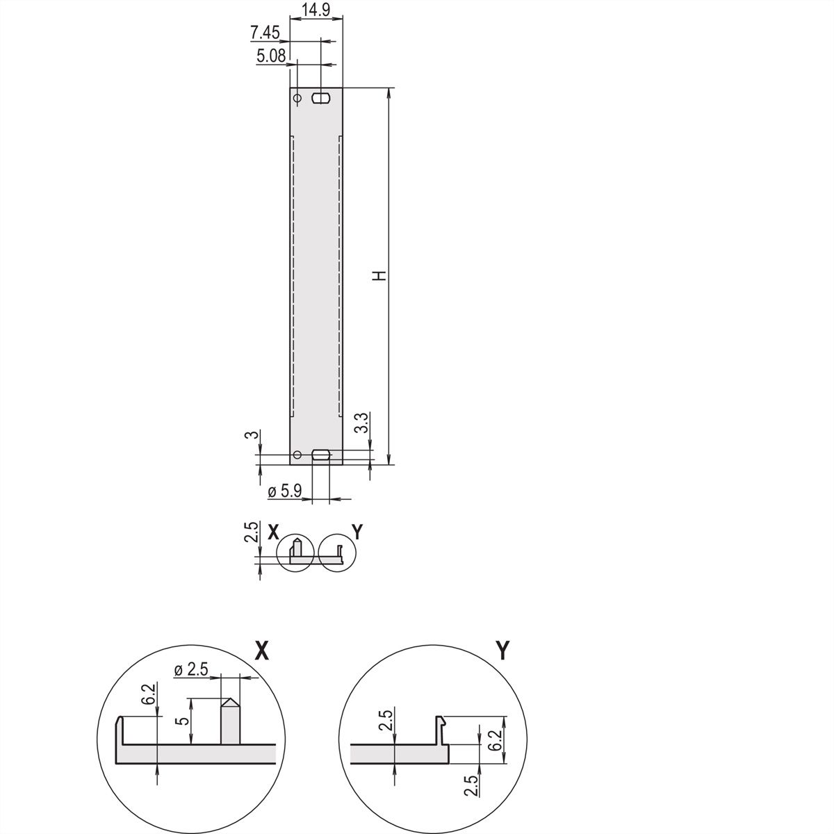 SCHROFF Face avant, profil en U, Refrofit Shielding, 6 U, 3 CV, 2,5 mm, alu, face avant anodisée, face arrière conductrice