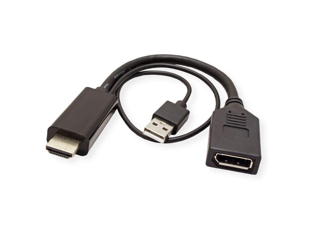ROLINE Adaptateur HDMI - DisplayPort, 4K, actif, v1.2, HDMI M - DP F, Actif