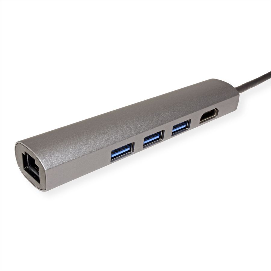 VALUE Station d'accueil USB-C, 4K HDMI, 3x USB type A, Gigabit Ethernet, gris