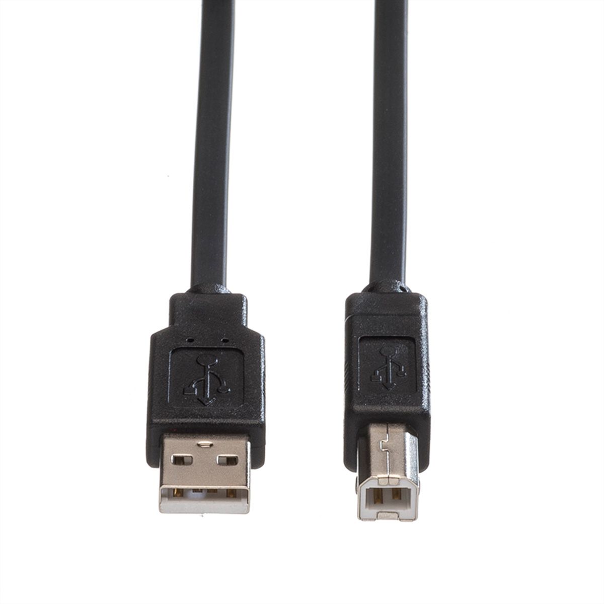 ROLINE Câble USB 2.0 plat pour Notebook, type A-B, noir, 0,8 m