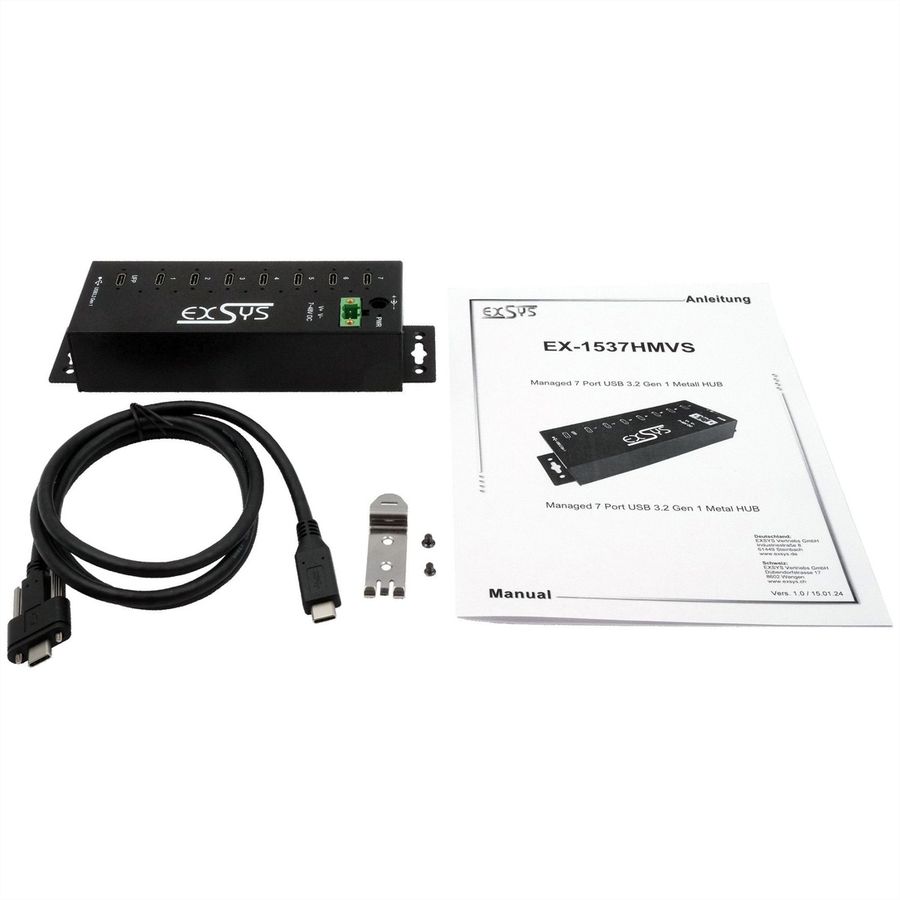 EXSYS EX-1537HMVS Hub USB-C 3.2 Gen 1 métallique à 7 ports, avec protection contre les surtensions EDS 15 kV
