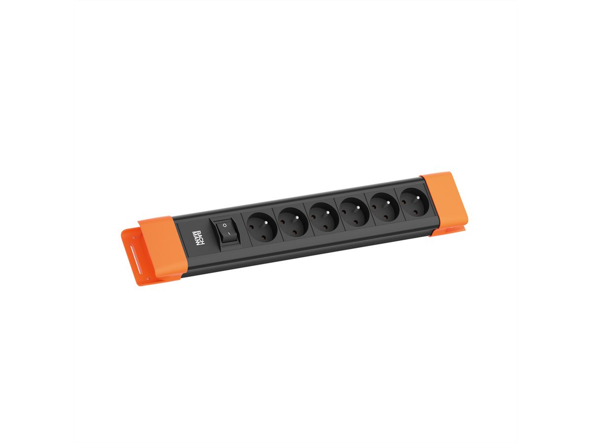 BACHMANN CONNECTUS 6xUTE , 1xinterrupteur 2,0m CEE7/7 noir/orange