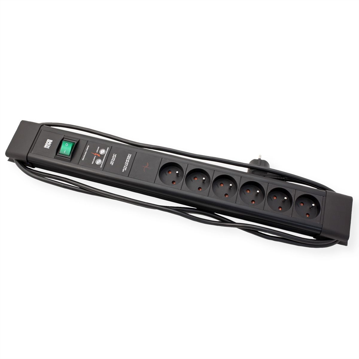 BACHMANN CONNECTUS 6xUTE , 1xGVS 1xinterrupteur 2,0m CEE7/7 noir