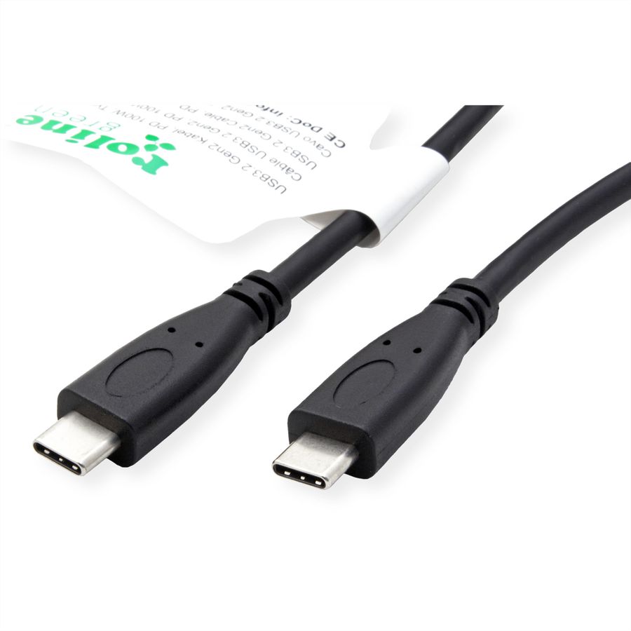 ROLINE GREEN Câble USB 3.2 Gen 2, avec PD, C-C, M/M, 4K UHD-1, 10Gbit/s, Emark, 100W, noir, 0,5 m