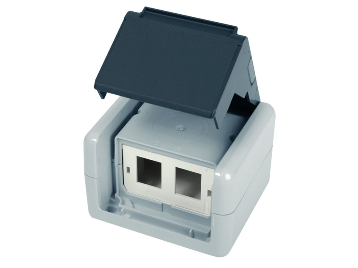 TELEGÄRTNER Boîtier IP44, 75x86x58, gris, avec insert de montage pour module 2xAMJ