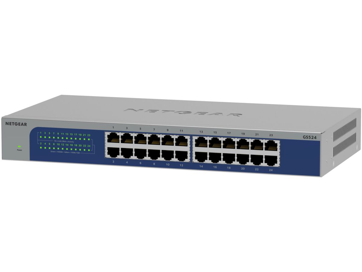 NETGEAR GS524-300EUS, 24-Port Gigabit Ethernet unmanaged Switch, Desktop Non-géré Gigabit Ethernet (10/100/1000)