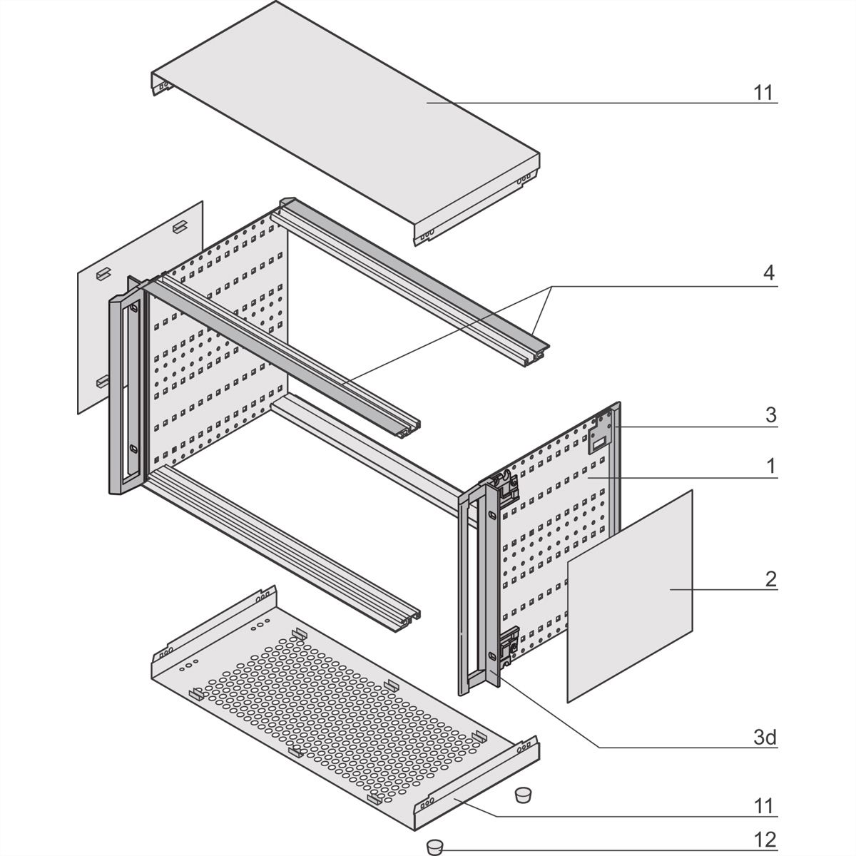 SCHROFF RatiopacPRO Boîtier de montage en rack 19", blindage rétrofitable avec poignées, 2 U, 84 CV, 255 mm