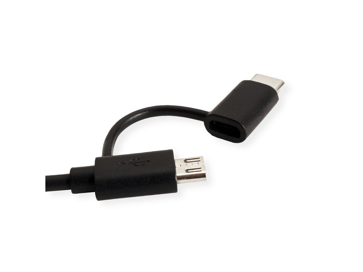 ROLINE Câble USB 2.0 de charge et synchronisation (type A - type C / Micro B), noir, 1 m