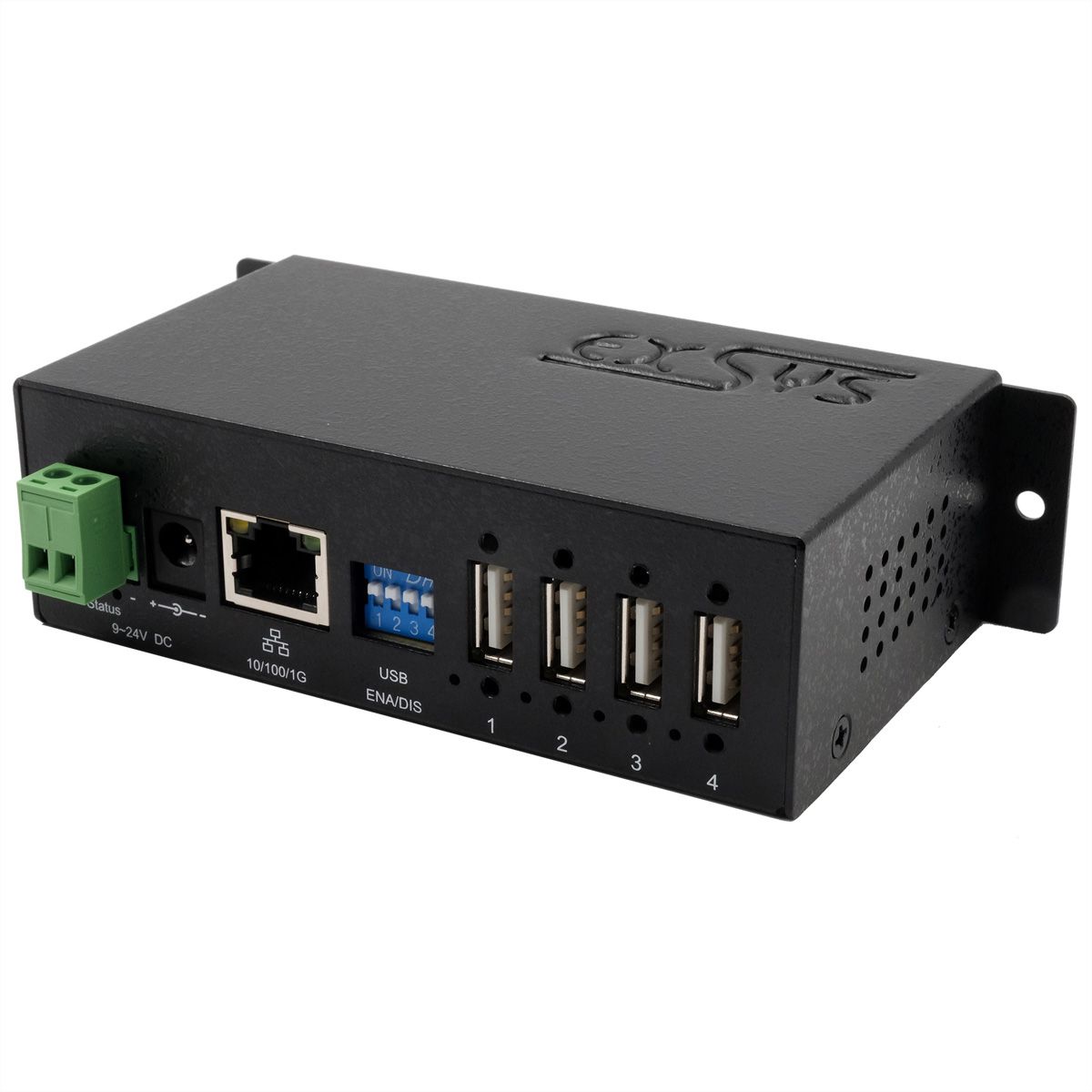 EXSYS EX-6003HMVS Serveur de périphériques 4x USB 2.0, entrée 9V-24V DC, boîtier métallique