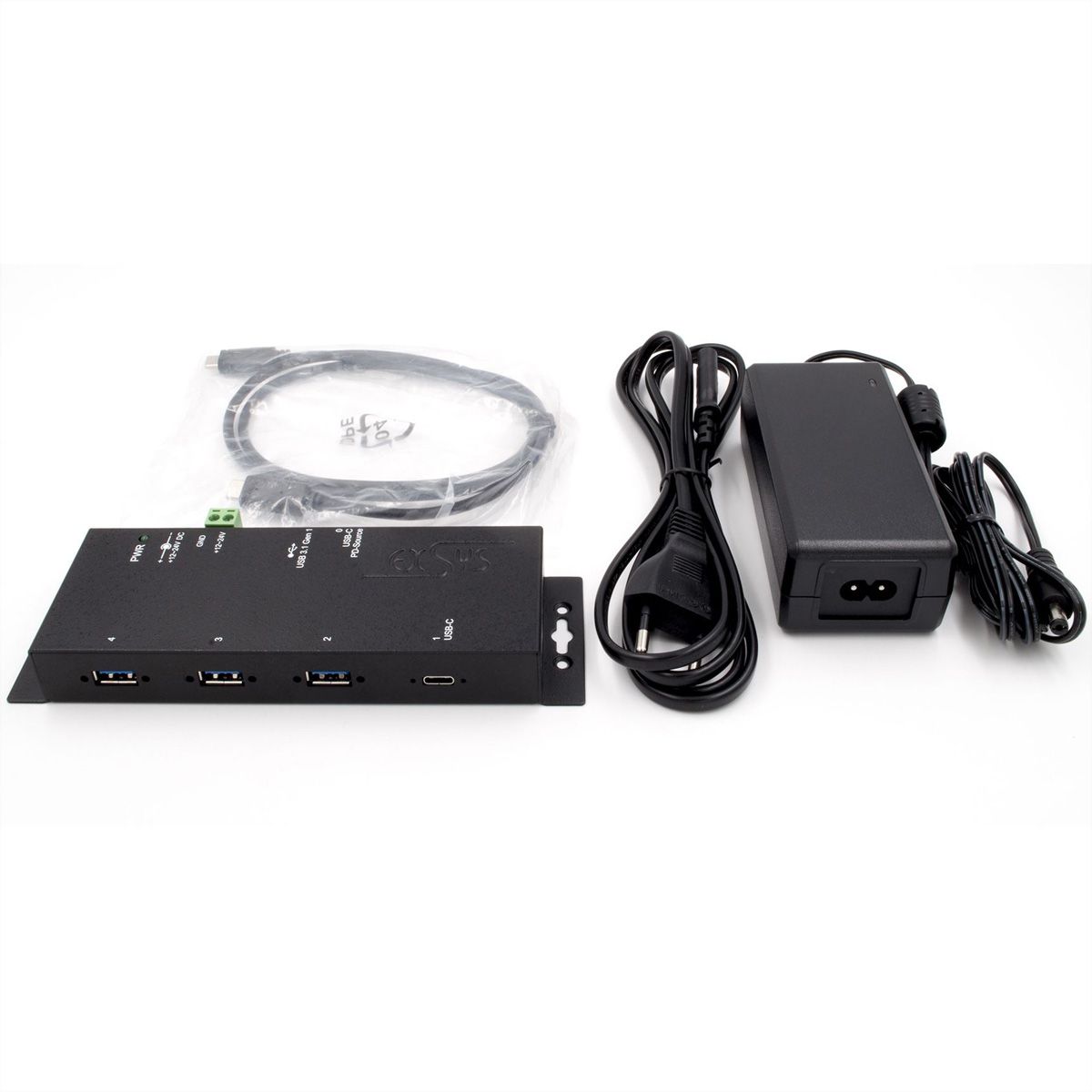 EXSYS EX-1191HMVS-PD Hub métallique USB 3.2 Gen 1 à 4 ports, avec recharge USB-PD