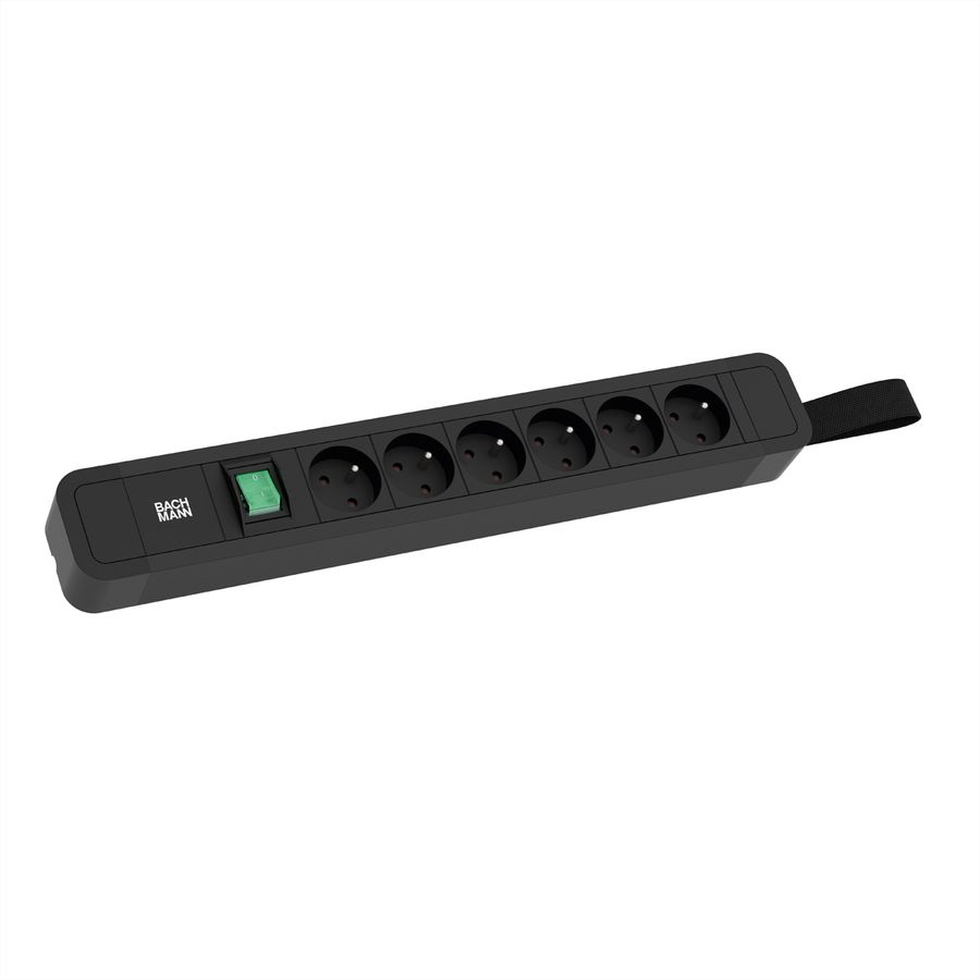 BACHMANN PRIMO2 Prise multiple 6x UTE, aluminium, interrupteur, noir, 2 m
