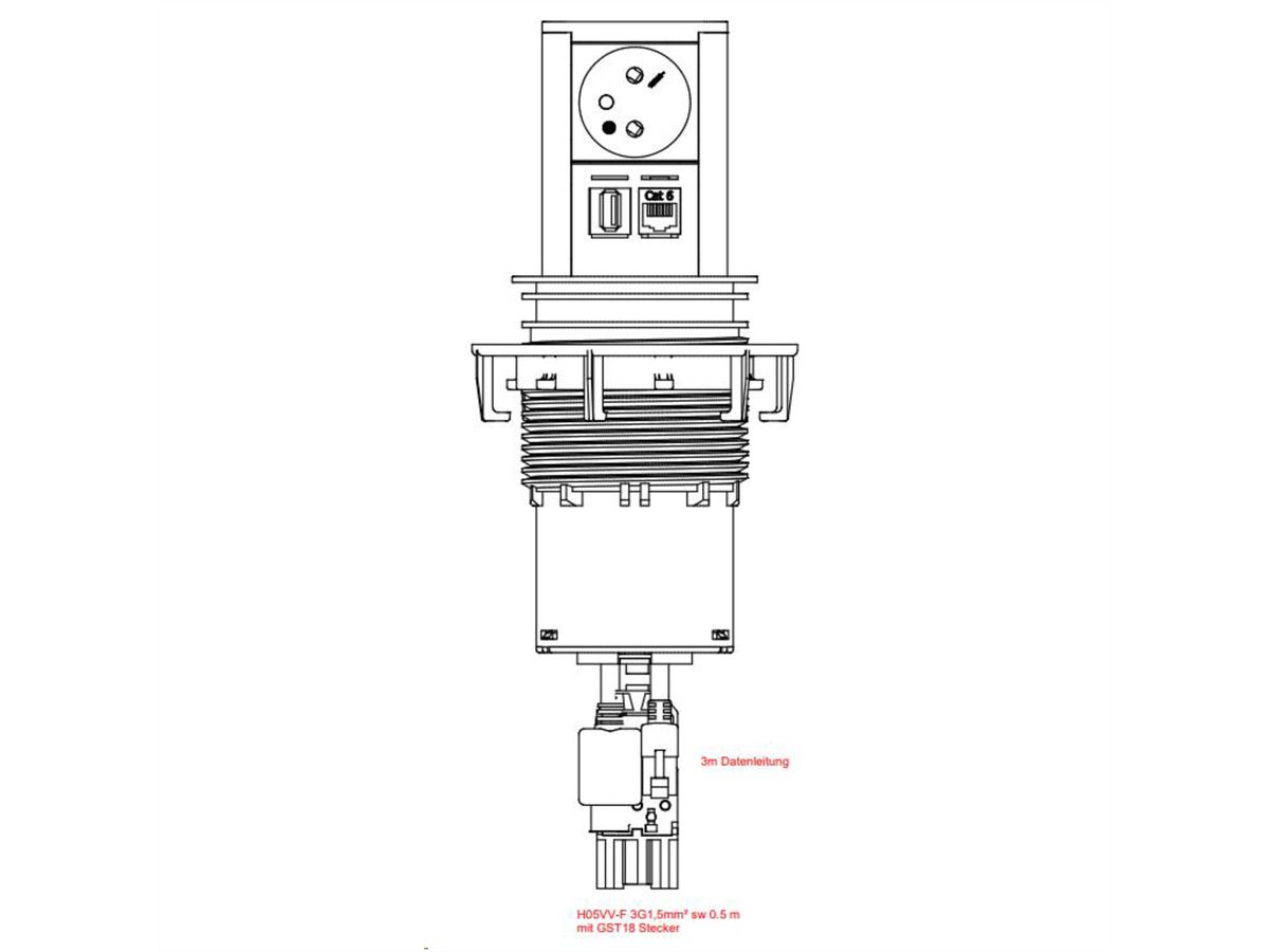 BACHMANN ELEVATOR 1xUTE 1xUSB 1xCAT6A 0,5m GST18 profilé en aluminium anodisé