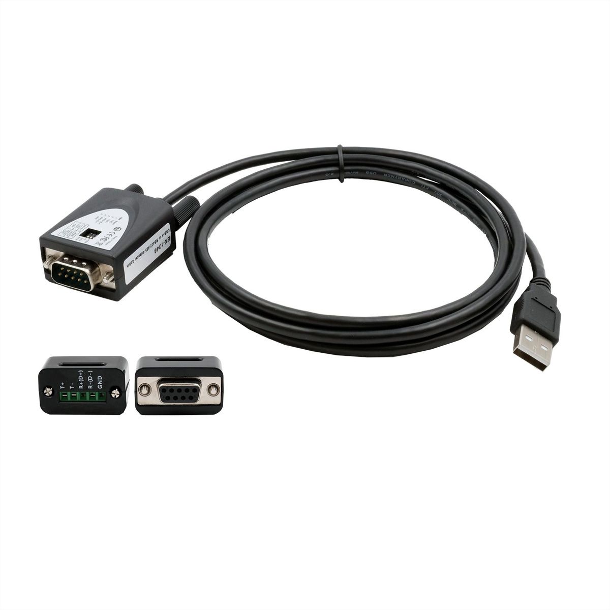 EXSYS EX-1346IS Convertisseur de port USB 2.0 vers 1x série RS-422/485, 15KV ESD, 4.0KV, câble, FDTI, noir, 1,8 m