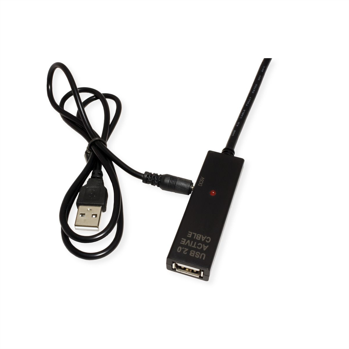 VALUE USB Prolongation active 2.0 avec Repeater, A-C, noir, 10 m