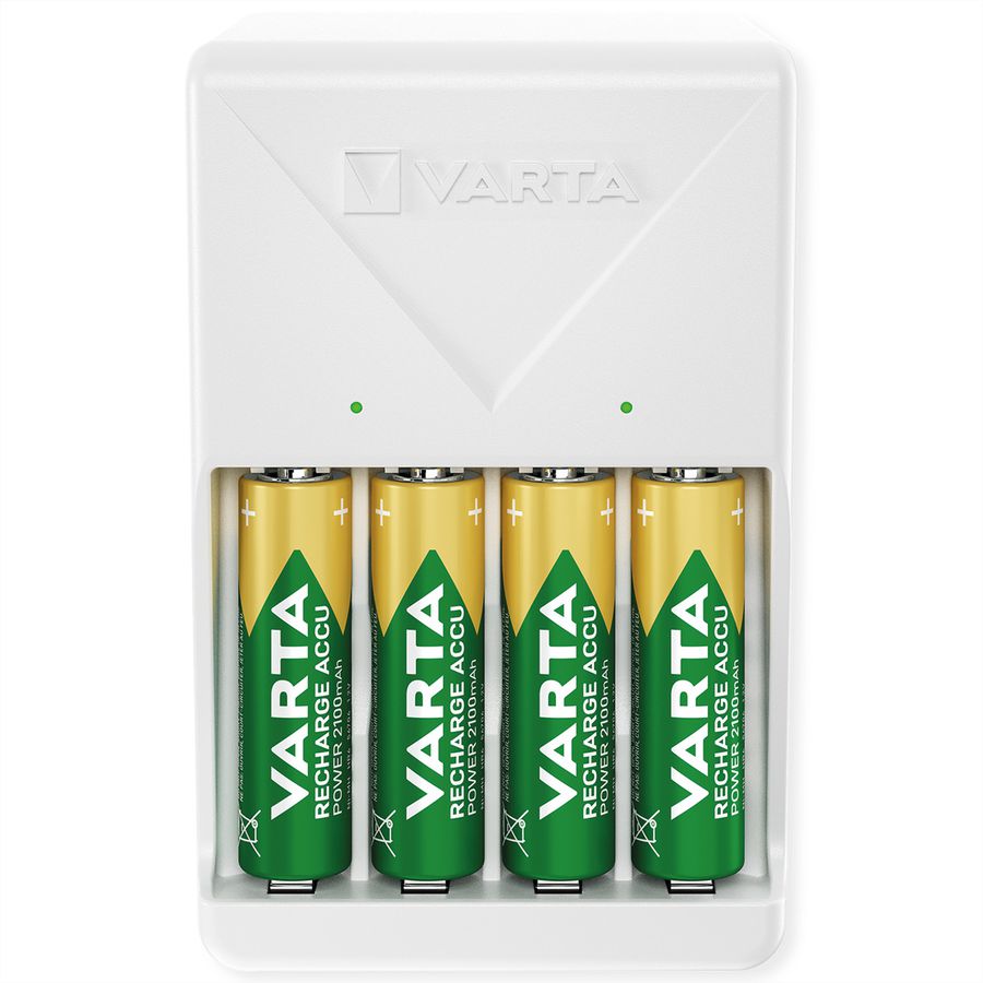 VARTA Chargeur + 4 piles NH-AA, 2100mAh, Chargeur Plug avec 4 piles, chargées et prêtes à l'emploi
