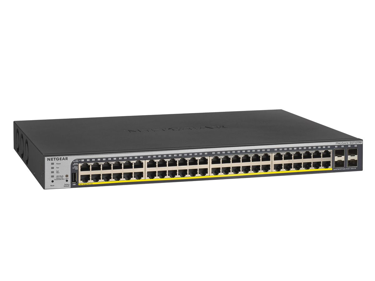 Netgear GS752TPP Géré L2/L3/L4 Gigabit Ethernet (10/100/1000) Connexion Ethernet, supportant l'alimentation via ce port (PoE) 1U Noir