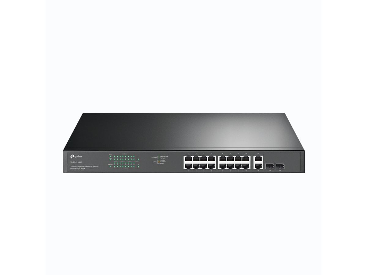TP-Link TL-SG1218MP commutateur réseau Non-géré Gigabit Ethernet (10/100/1000) Connexion Ethernet, supportant l'alimentation via ce port (PoE) 1U Noir