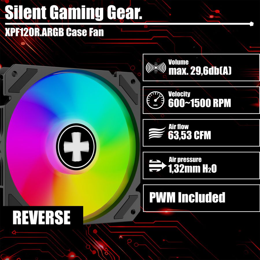 XILENCE Performance A+ REVERSE XF065, Ventilateur LED ARGB 120 mm noir
