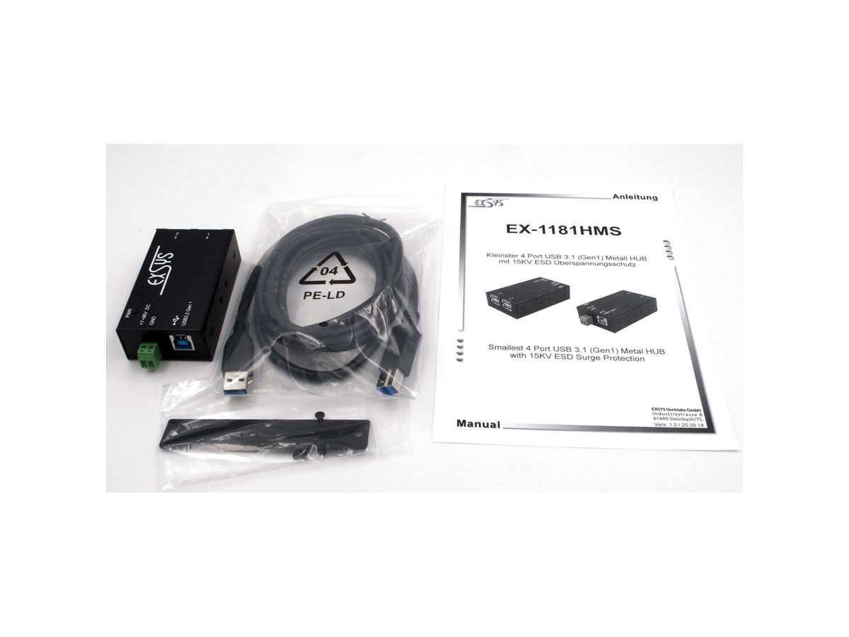 EXSYS EX-1181HMS Hub USB 3.2 Gen1 à 4 ports, protection de surtension 15KV ESD