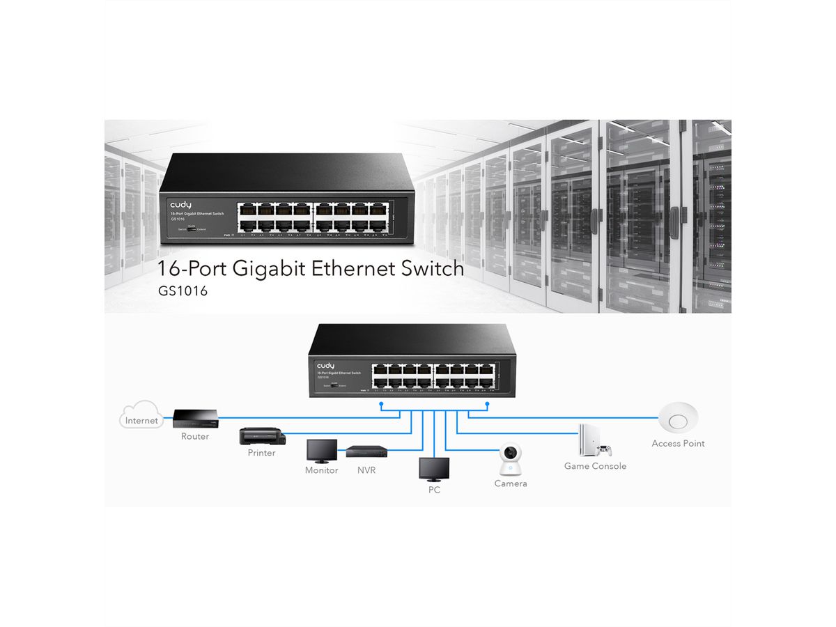 CUDY GS1016 Switch 16 ports Gigabit métal