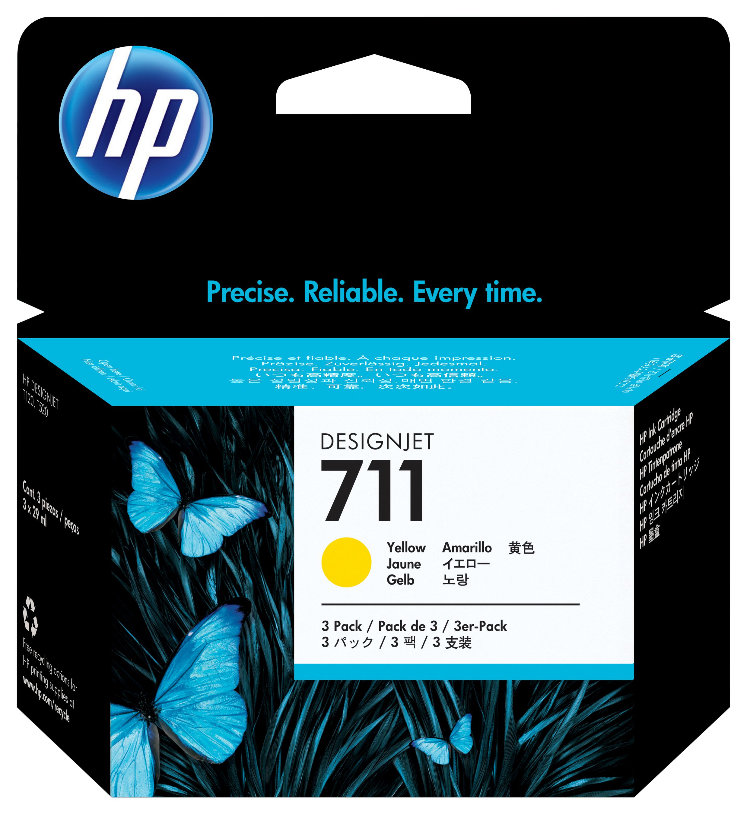 HP 711 pack de 3 cartouches d'encre DesignJet jaune, 29 ml