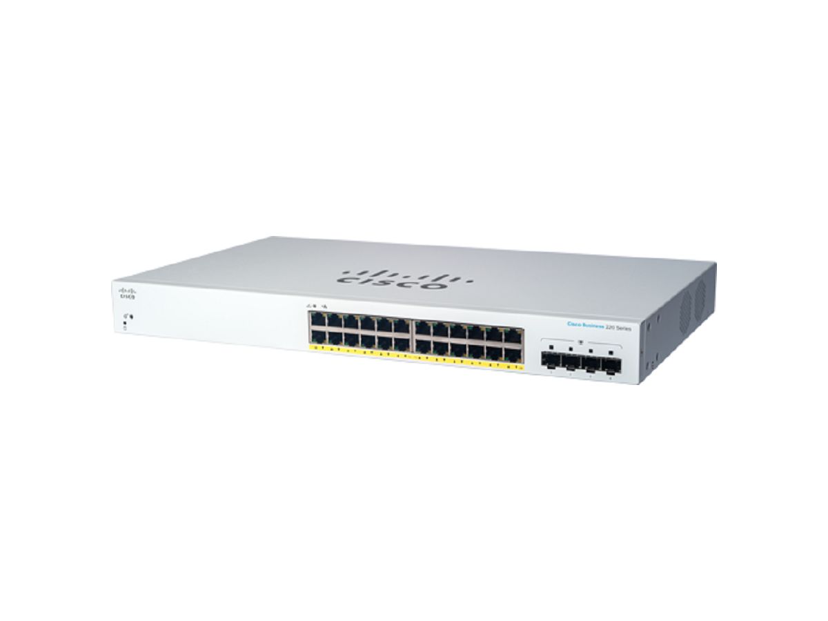 Cisco CBS220-24P-4G Géré L2 Gigabit Ethernet (10/100/1000) Connexion Ethernet, supportant l'alimentation via ce port (PoE) 1U Blanc