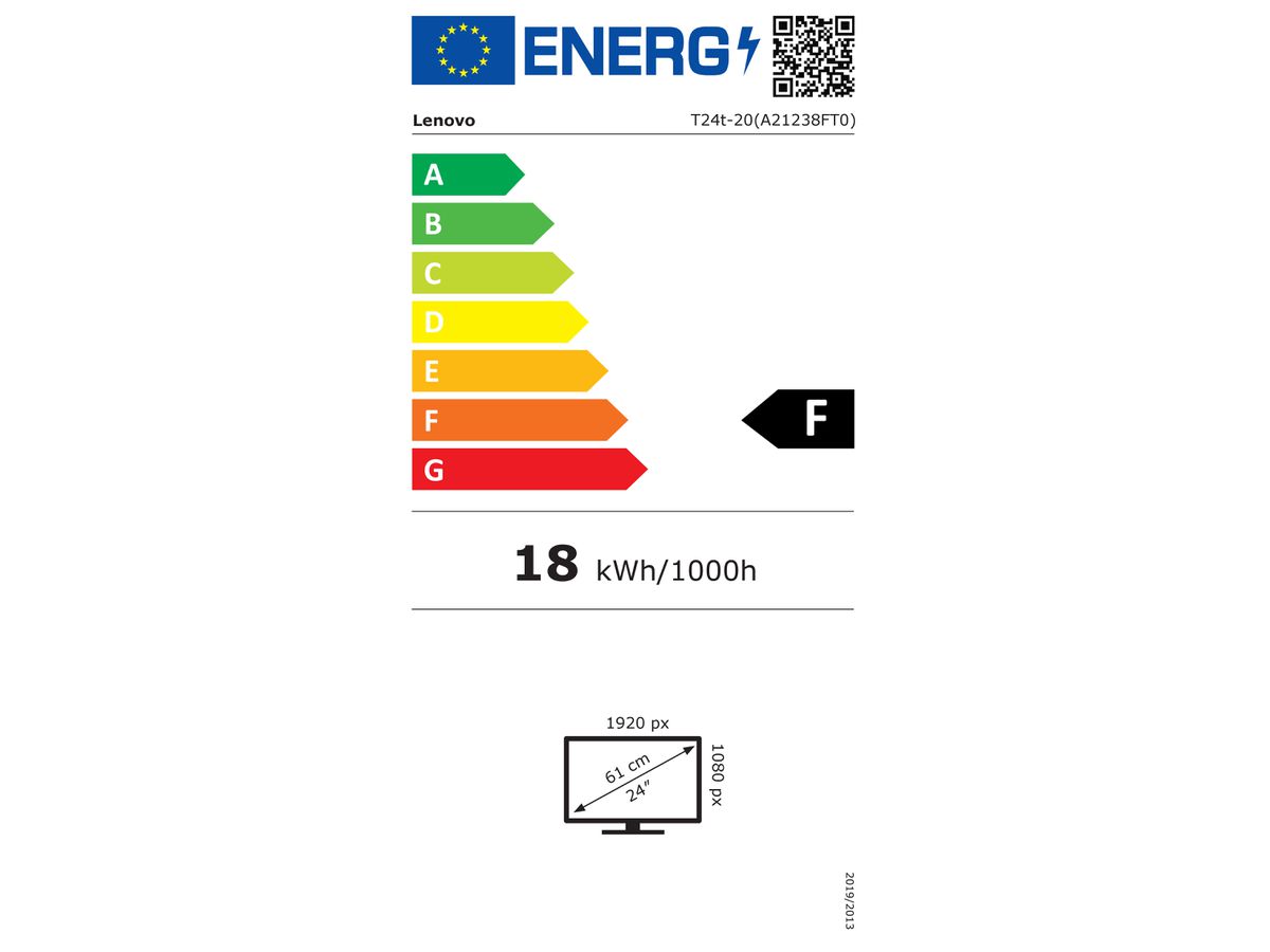 Lenovo ThinkVision T24t-20 LED display 60,5 cm (23.8") 1920 x 1080 pixels Full HD Écran tactile Capacité Noir
