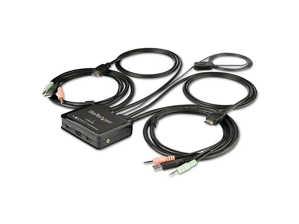 StarTech.com Commutateur KVM HDMI à 2 ports avec câbles incorporés - USB 4K 60Hz
