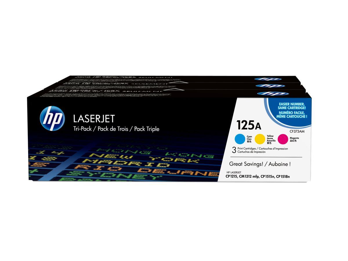 HP 125A pack de 3 toners LaserJet cyan/magenta/jaune authentiques