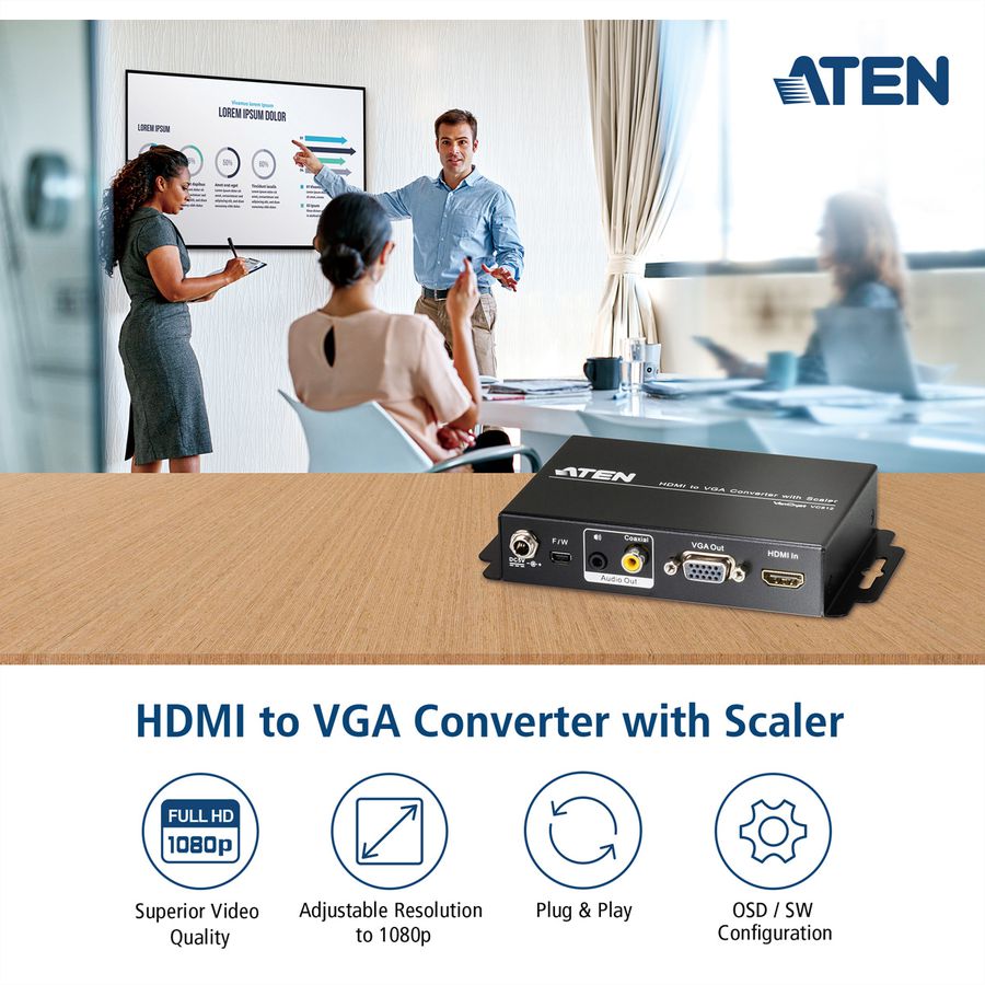 ATEN VC812 Convertisseur HDMI-VGA avec convertisseur de format d'image