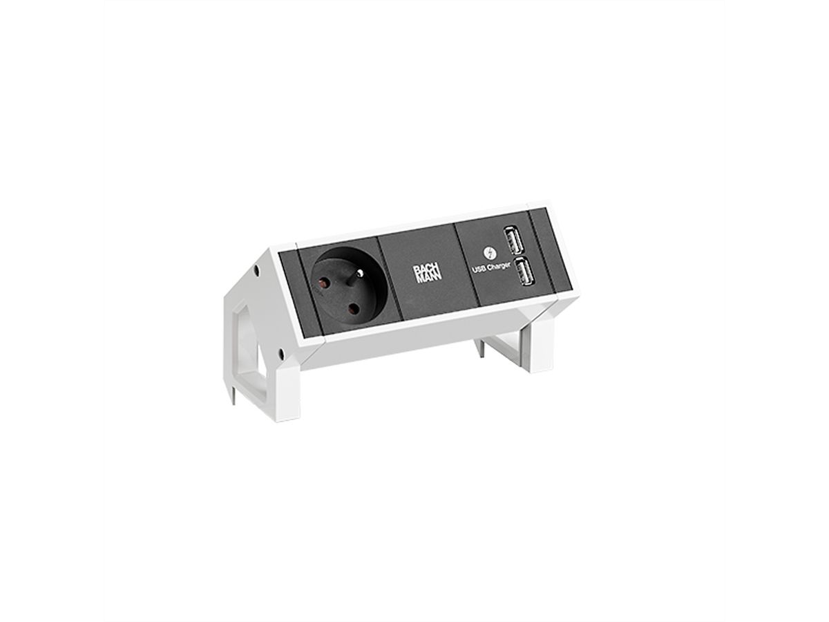 BACHMANN DESK2 1xUTE 1xUSB Chargeur 0,2m GST18 RAL9010