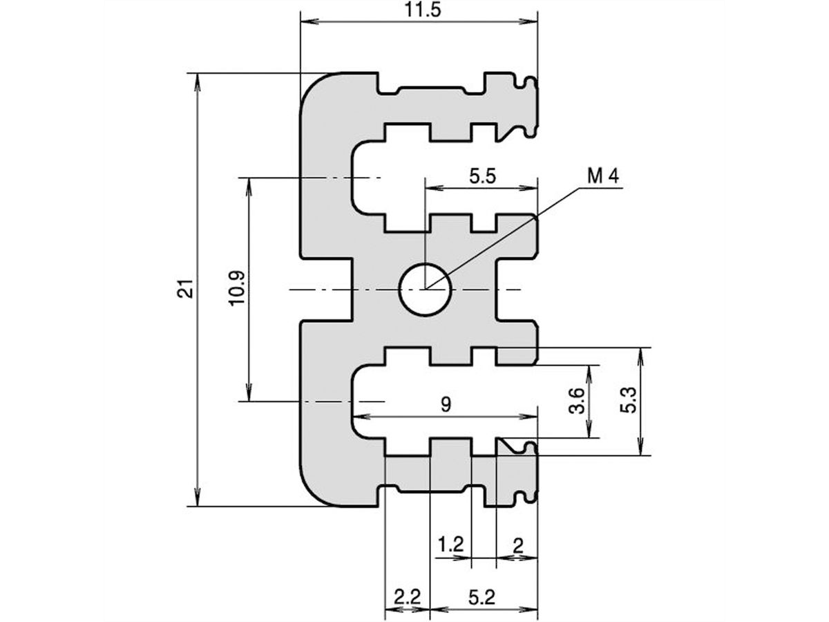 Rail horizontal SCHROFF, arrière, centre, type VT, 42 HP