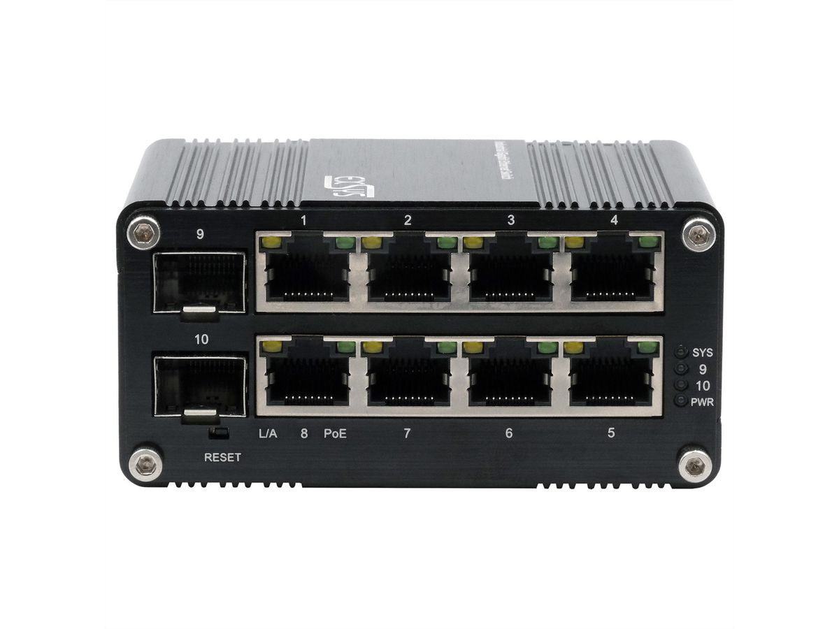 EXSYS EX-62035MPoE-SFP Mini commutateur industriel 8+2 ports Gigabit SFP PoE+, géré par le Web