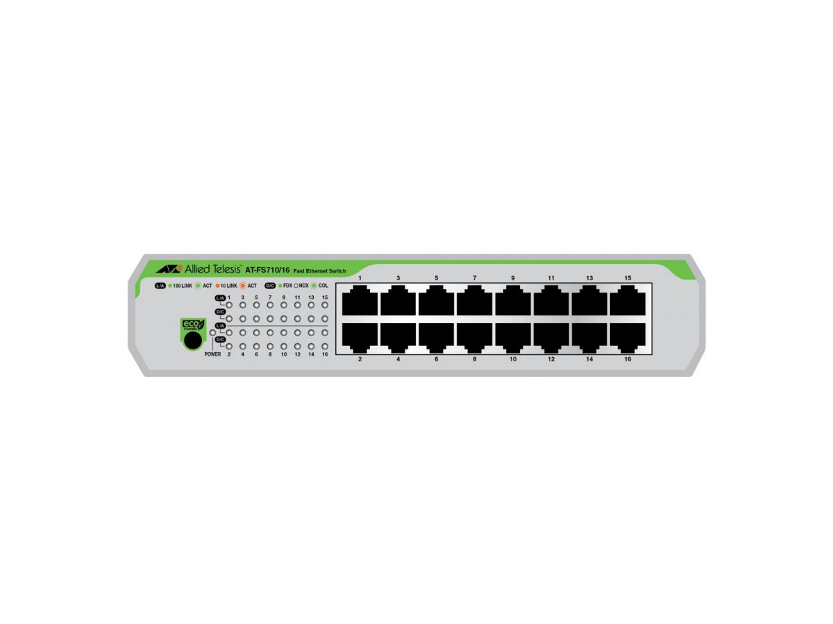 Allied Telesis AT-FS710/16-50 Non-géré Fast Ethernet (10/100) Vert, Gris 1U