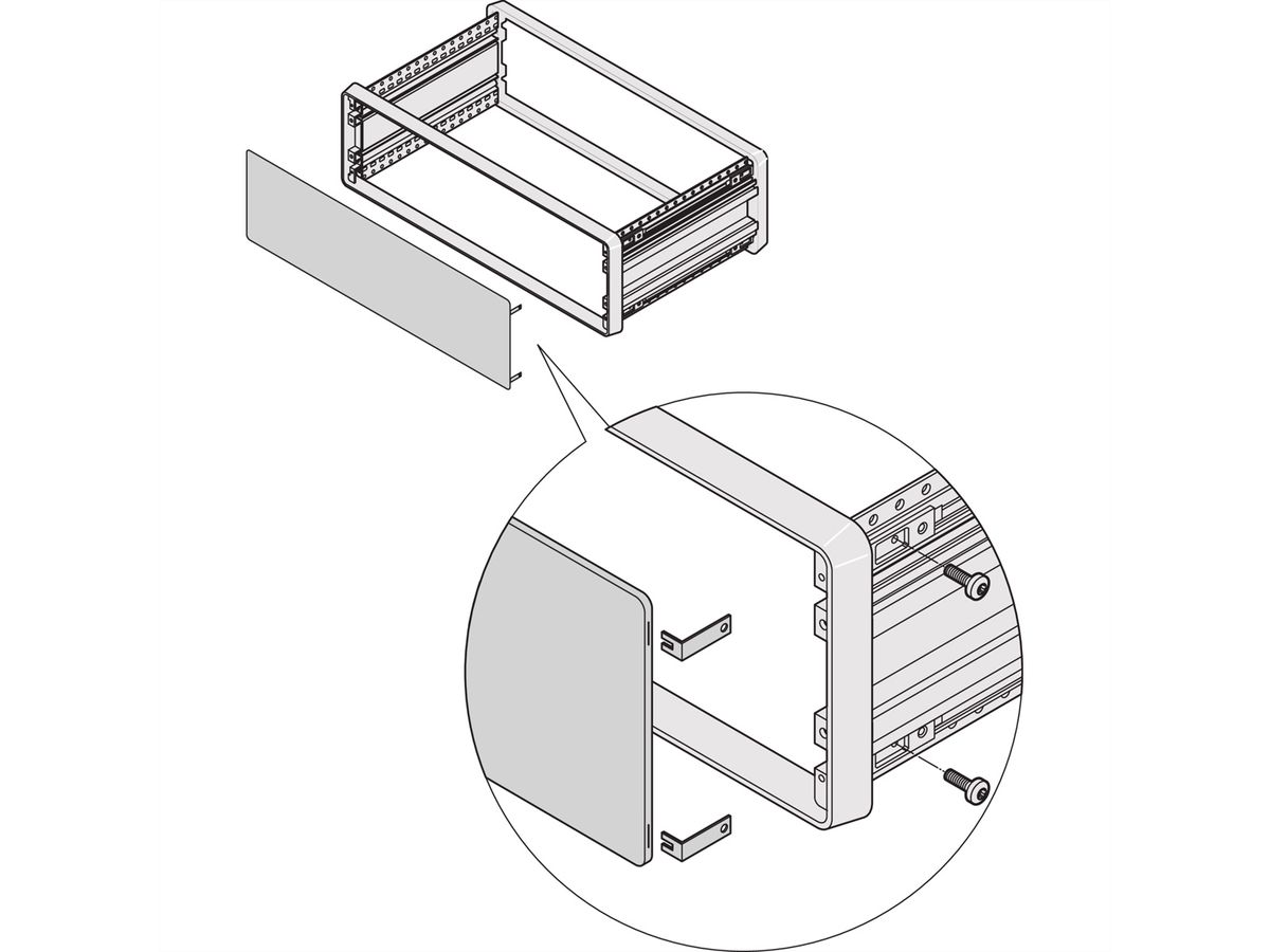 SCHROFF CompacPRO face avant/arrière, avec fixation invisible, 4 U, 84 CV, 2,5 mm, alu, anodisé, bords non traités
