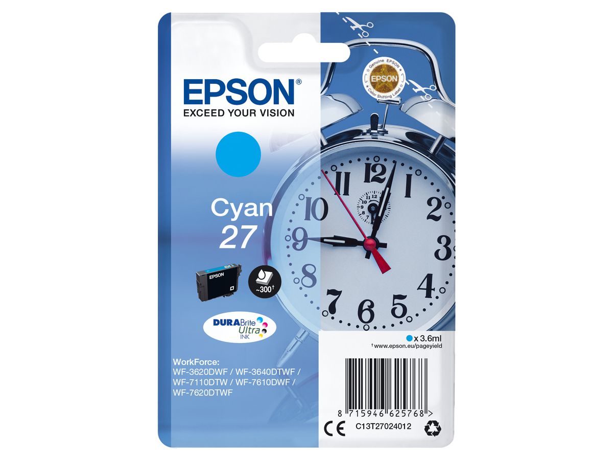 Epson Alarm clock Singlepack Cyan 27 DURABrite Ultra Ink