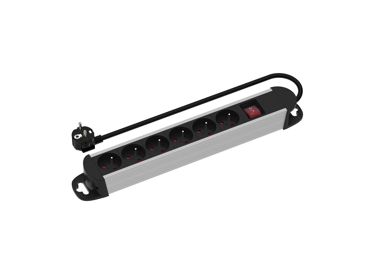 ROLINE Prise multiple, 6x avec interrupteur, Boîtier aluminium, version UTE, noir / argent, 3 m