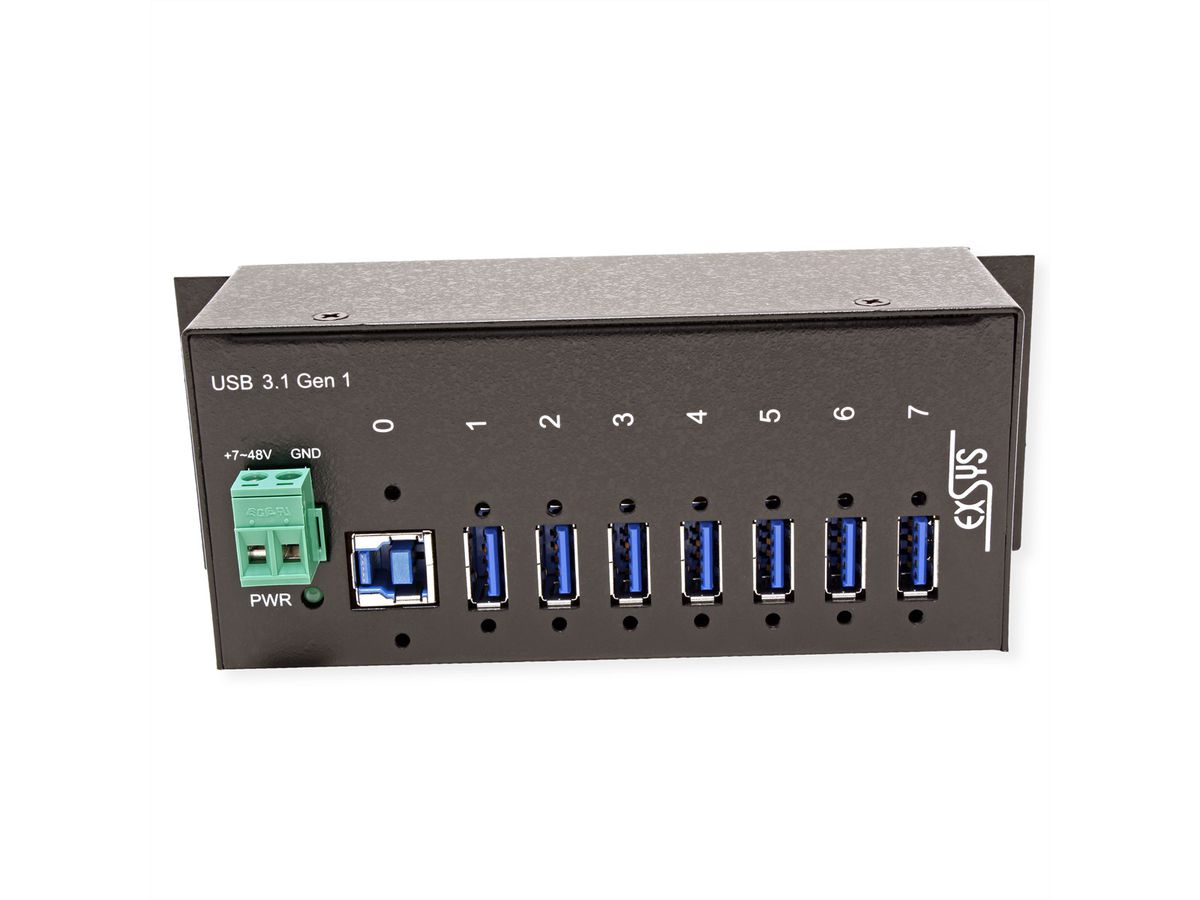 EX-1187HMVS hub USB 3.2 Gen1 à 7 ports, kit rail DIN