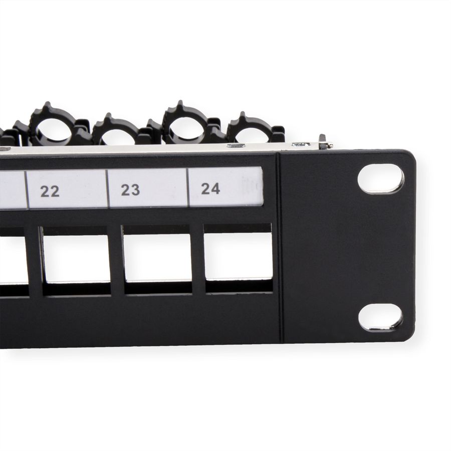 ROLINE Panneau de brassage 19" vide pour Keystone, 24 ports blindés, Fixation par clip, noir