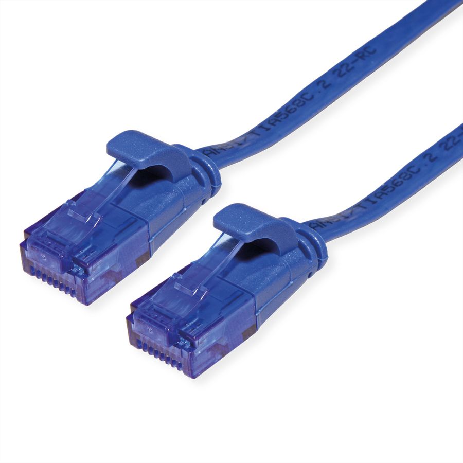 Cordon VALUE Cat.6A (Classe EA) UTP confectionné, plat, bleu, 2 m