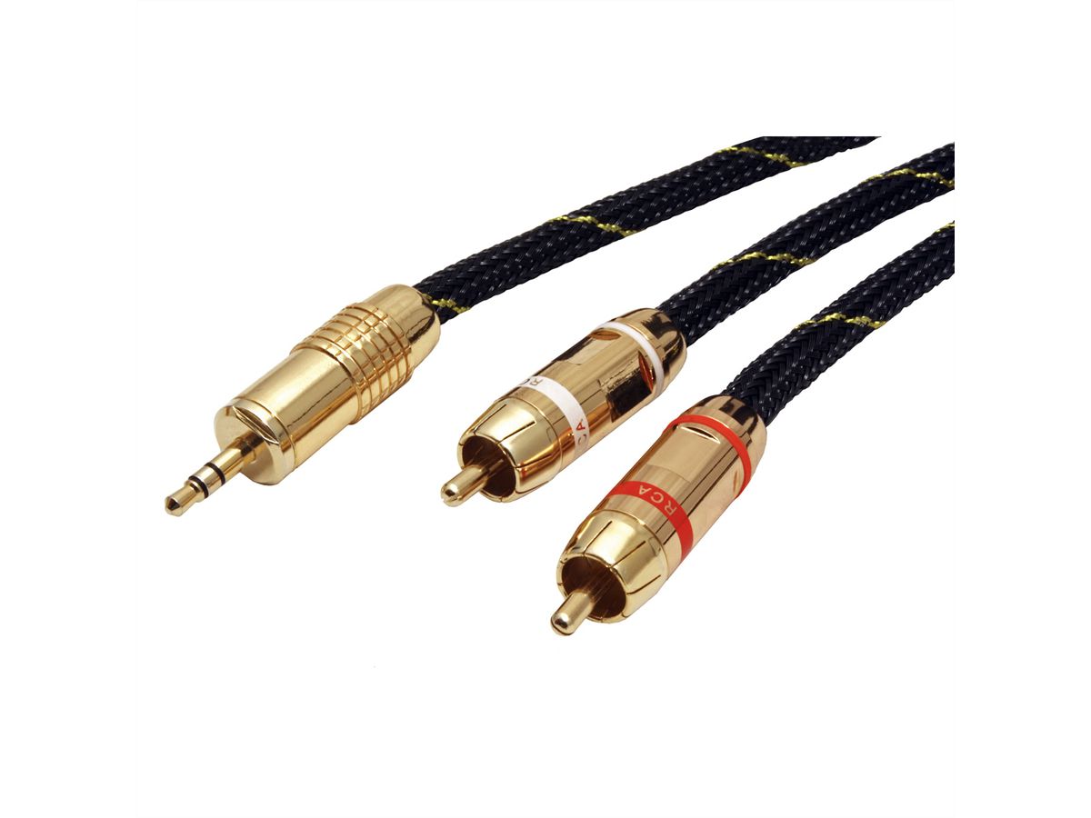 ROLINE GOLD Câble audio 3,5mm Stéréo - 2x RCA, M / M, Retail Blister, 10 m