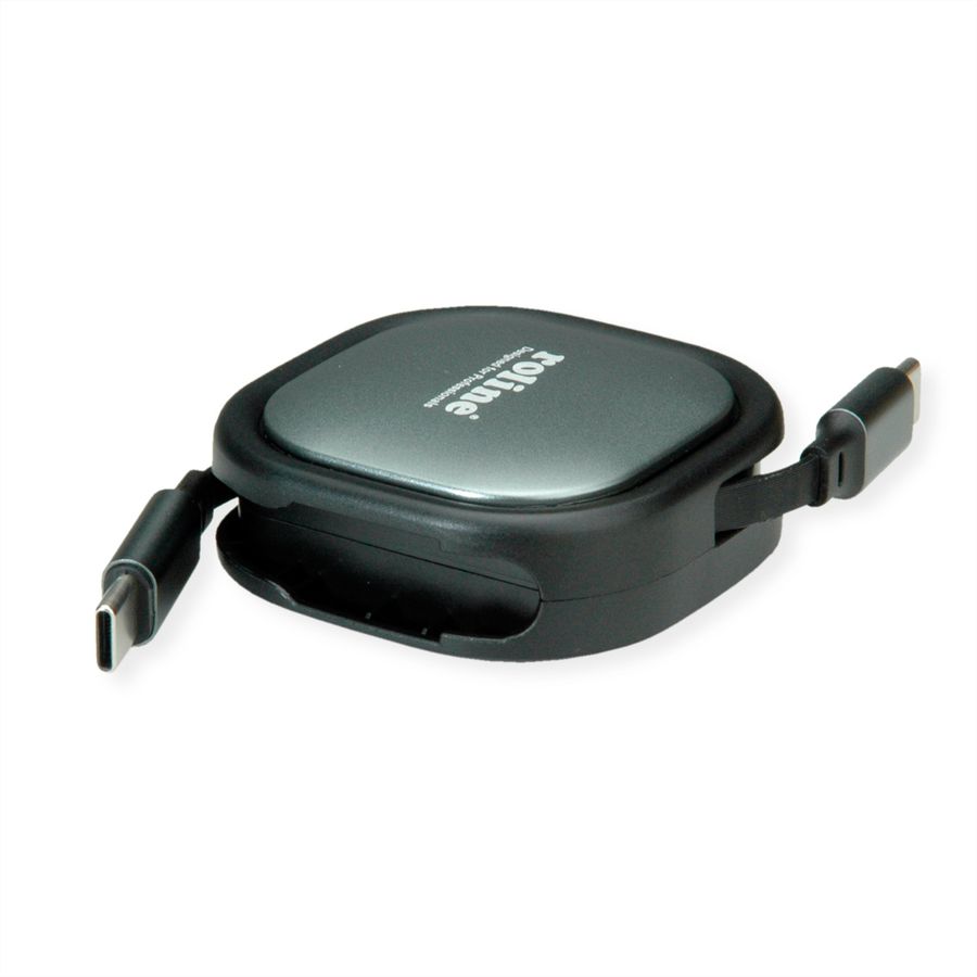 ROLINE Câble rétractable USB 2.0, 60W, C-C, M/M, noir, 1,2 m
