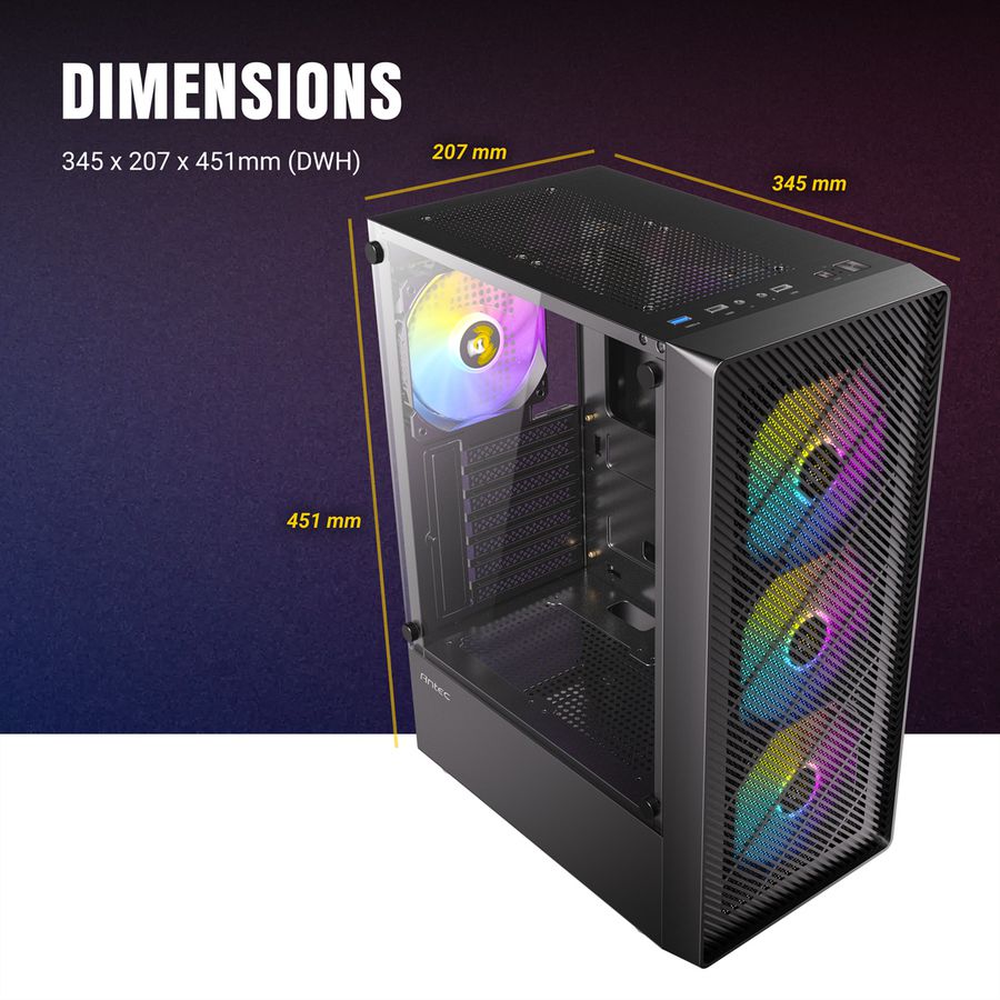 ANTEC AX26 RGB Elite Boîtier PC Midi Tower Gaming ATX, noir