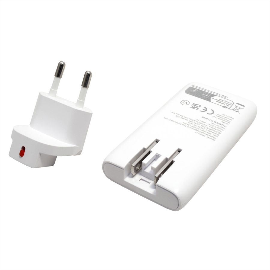 VALUE Chargeur USB, 2 ports type A+C, 65W, prise euro / US