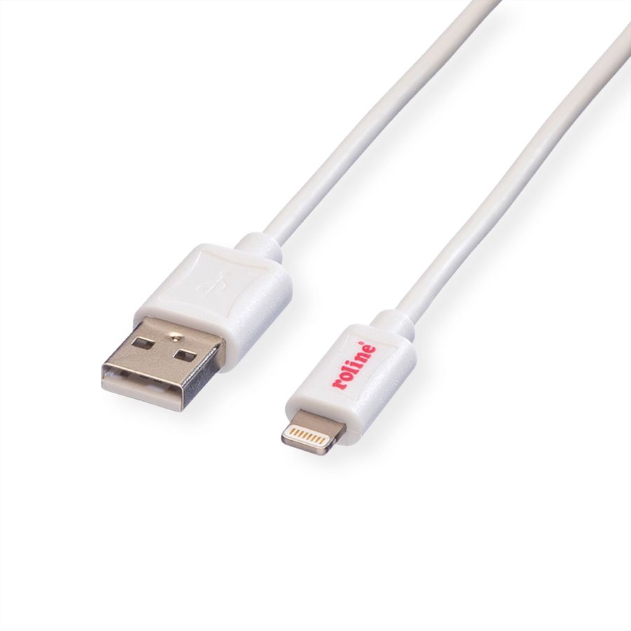 ROLINE Câble de charge et synchronisation pour appareils à connecteur 8pin, blanc, 1,8 m