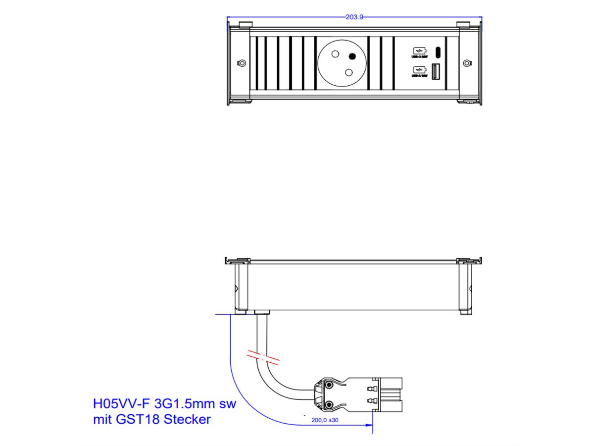 BACHMANN KAPSA S 1xUTE 1xUSB A&C 22W, 0,2m GST18