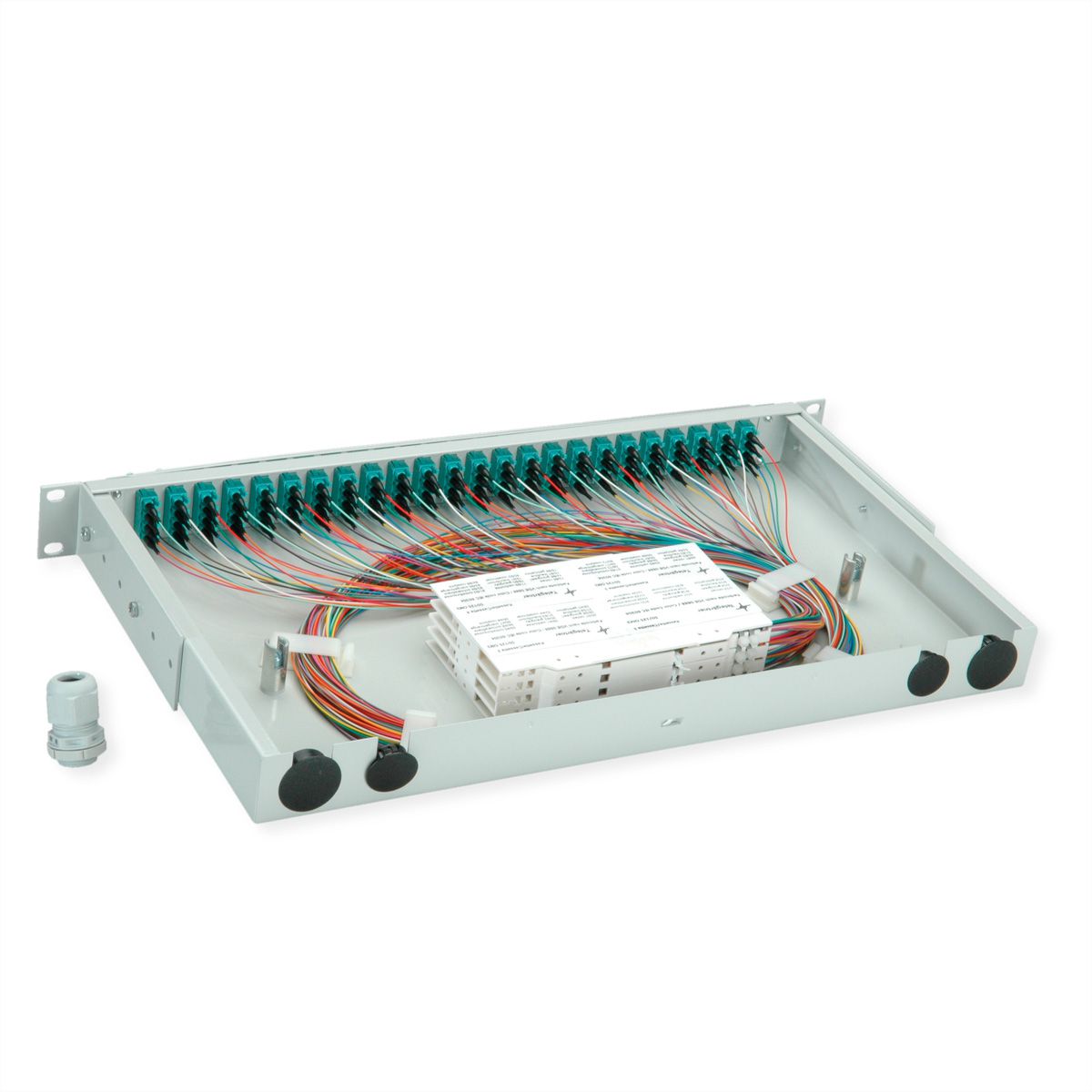 TELEGÄRTNER BASIS V Panneau fibre optique avec coupleurs & Pigtails , 24x LC Quad, turquoise, OM3