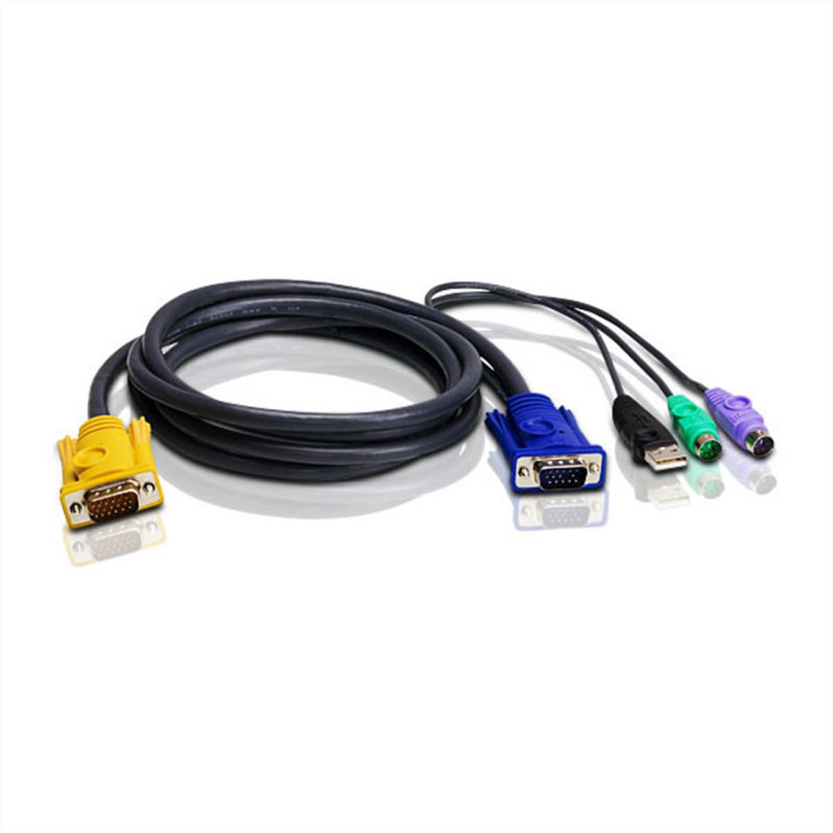 ATEN 2L-5302UP Câble KVM USB PS/2, noir, 1,8 m