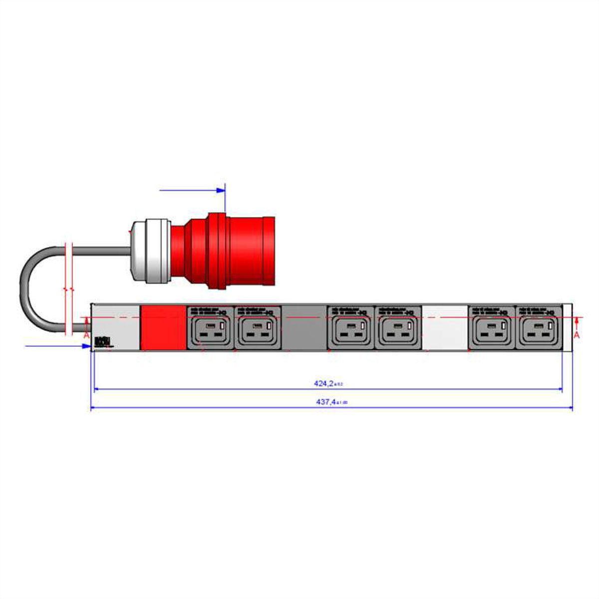 BACHMANN IT PDU ALU 1U 6x C19 3x16A CEE rouge