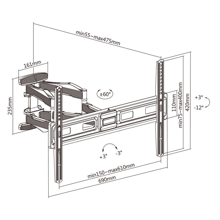 VALUE Support mural pour écrans LCD, flexible et élégant, 45 kg
